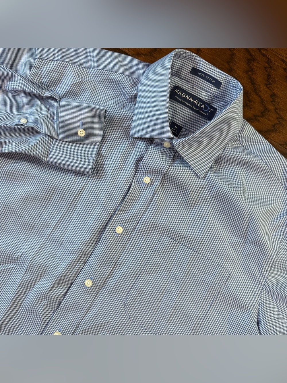 Magna Ready Shirt Long Sleeve Pocket Blue Houndstooth Magnetic Closure Medium